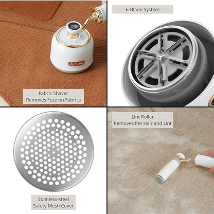 SALAV IS-900A Retro Handheld Garment Steamer + Iron, Ceramic Steam Plate, 1000 watts of Steam, Removes Wrinkles on Clothes (Steamer and Iron + Fabric Shaver and Lint Roller, Pearl)