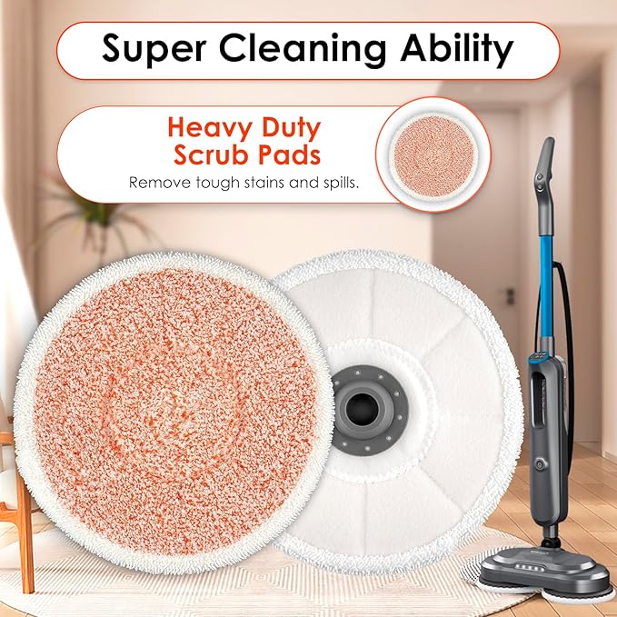 (6 Pack) 3897A Replacement Mop Pads Compatible with Bissell SpinWave SmartSteam Scrubbing Steam Mop 3897A 3712C 3712W, Spinning Scrubbing Mop Pads, Heavy Duty Scrubby Mopping Pads, Orange Pads 3 Sets