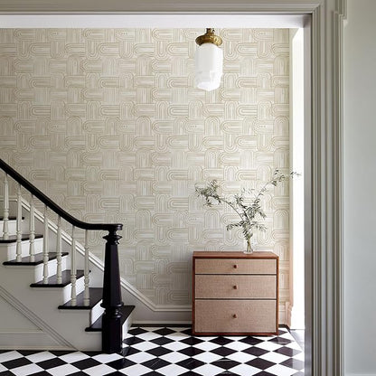 Modern Peel and Stick Wallpaper Beige Wallpaper 17.3" x 480" Boho Abstract Geometric Contact Paper Waterproof Wall Paper for Bedroom Cabinets Furniture Vinyl