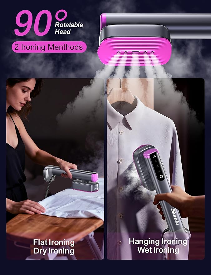 Travel Steamer for Clothes, with 2 Water Tanks (180 ml and 100 ml), Fast Heating, 24g/min Strong Steam, Mini Clothes irons LED Touch Display Dry Ironing, 1200W Portable Steamer ＆ Iron 2 In 1