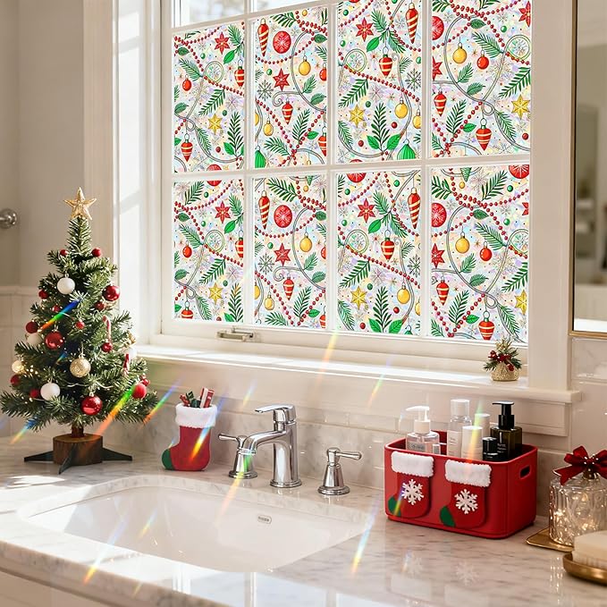 Rainbow Window Privacy Film,Heat Control,UV Blocking,Anti-Glare,Day & Night Privacy Protection & Decoration for Home, Bathroom,Glass Door,Static Cling,Renter-Friendly with Installation Tools