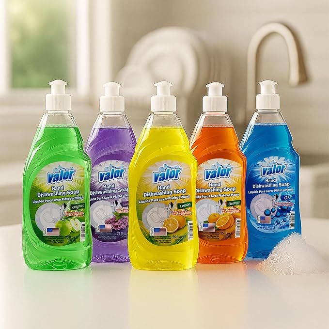 Valor Dishwashing Liquid, 25 fl oz – Dish Soap for Kitchen & Bathroom, Grease-Fighting, Gentle on Hands, Fast Rinse, Eco-Friendly Biodegradable Formula (25.5 oz (Pack of 3), Lavender)