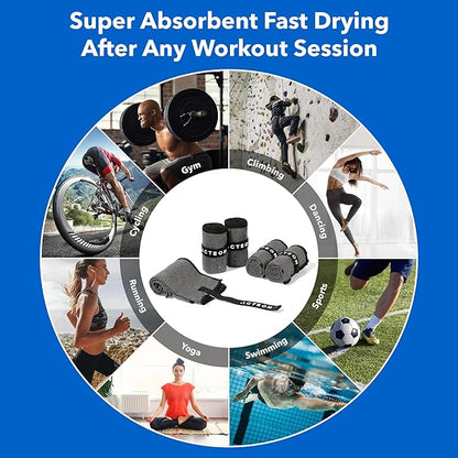 Acteon Microfiber Quick Dry Gym Towel, Silver ION Odor-Free Absorbent Fiber, Fast Drying, Men & Women Workout Gear for Body Sweat, Working Out, Towels Charcoal Grey