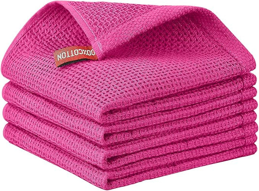 Niallant 4 Pack Pink Cotton Waffle Weave Kitchen Dish Cloths, Soft Absorbent Dish Rags, Quick Drying Cleaning Rags - 12x12 in
