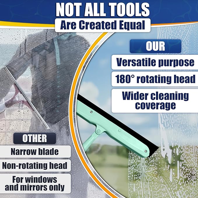 Floor Squeegee - 34.5" Telescoping Squeegee for Window Cleaning with Durable Stainless Steel Blade for Clear Surface Wiping - Suitable for Bathroom Mirrors, Car Windows and Home Surfaces