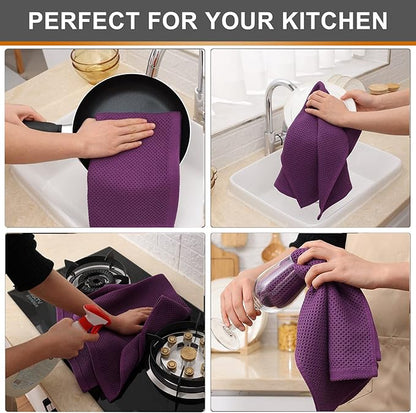 Kitinjoy 100% Cotton Waffle Weave Kitchen Hand Towels (13 x 28 Inches, Violet), 4-Pack Super Soft and Absorbent Dish Towels for Drying Dishes
