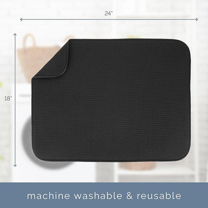 S&T INC. Dish Drying Mat XL, 18” x 24”, Absorbent Microfiber Kitchen Counter Mat, Drying Pad for Dishes, Utensils, Pots and Pans, Extra Large, Diamond Texture, Black