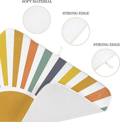 Summer Dish Drying Mats 18x24 Inch Rainbow Sun Stripes Yellow Sunshine Decorative Drying Mats Outdoor Boho Farmhouse Kitchen Decor Coffee Bar Mat for Kitchen Dining Room Decor