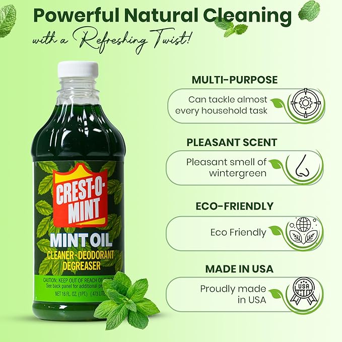 Crest-O-Mint Oil Multipurpose Cleaner & Degreaser, Simple All-Purpose Household Cleaner & Deodorizer, Natural Wintergreen Mint Scent, Made in USA (1, 128 fl oz)