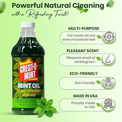 Crest-O-Mint Oil Multipurpose Cleaner & Degreaser, Simple All-Purpose Household Cleaner & Deodorizer, Natural Wintergreen Mint Scent, Made in USA (1, 128 fl oz)
