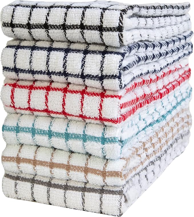Bumble Kitchen Towels (6 Pack) | 16” x 28” | 100% Cotton Kitchen Towels | 385 GSM | Soft, Highly Absorbent & Durable Dish Towels for Kitchen | Multicoloured Checked