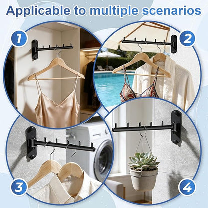 Wall Mounted Clothes Drying Rack, Foldable Drying Rack Clothing, Space Saving Laundry Hanger with 180°Swing Arm, Stainless Steel 304, Clothes Hanger Rack for Bathroom Closet Valet Rod