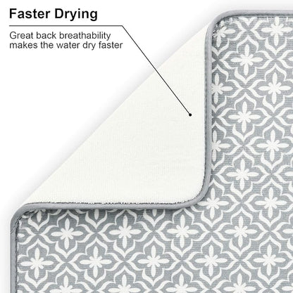 SUBEKYU Dish Drying Mats for Kitchen Counter, Microfiber Absorbent Dish Drainer/Rack Pads for Sink, 19.5*15.8 inch, Set of 2, Grey, leaf