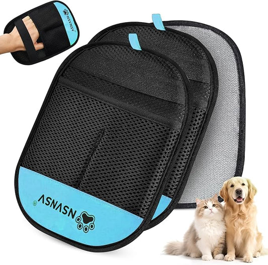 NSVNSV Upgraded Pet Hair Removal Gloves for Cats Dogs, Reusable Strong Grooming Gloves, Pet Hair Remover Tool for Clothing, Couch, Bed, Carpet, Car Seat, Blue, 2pcs