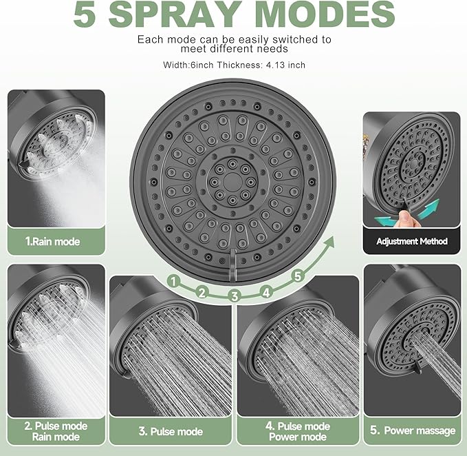 Filtered Shower Head with 30 Stage Water Softener Filter, 6 Inch High Pressure Showerhead for Hard Water, 5 Spray Modes to Remove Chlorine & Heavy Metals, Easy Install Fixed Shower Head