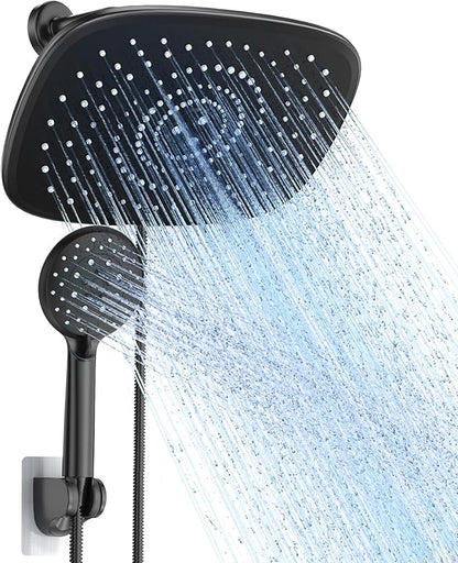 Veken Rain Shower Head with Handheld, High Pressure Rainfall Showerhead Combo with 5 Handheld Water Spray Modes for Bathroom Accessories, Home Decor, Detachable Dual Shower Heads, Matte Black, 10 Inch