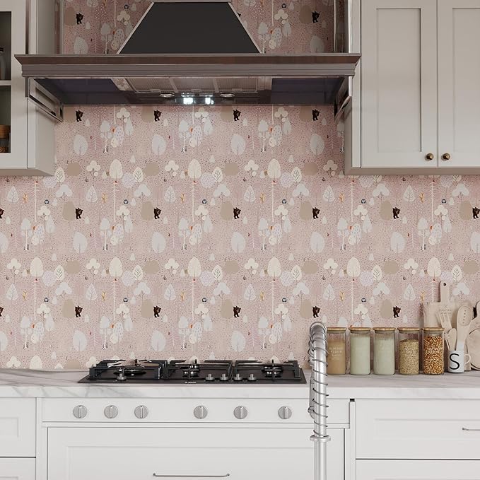 Vinjiasin Woodland Animals Peel and Stick Wallpaper for Kids Room Nursery Neutral Forest Animal Wall Paper Self Adhesive Removable Baby Room Decor Cute Bear Deer Fox Pattern Contact Paper 17"x 200"