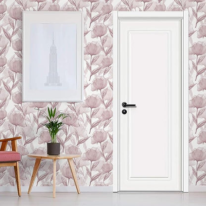 Heroad Peel and Stick Wallpaper Pink Contact Paper Modern Boho Floral Wall Paper for Cabinets Waterproof Removable Wallpaper Self Adhesive for Bathroom Vinyl Roll 17.3"x393"
