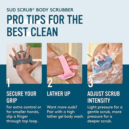 Sud Scrub® Antimicrobial Silicone Body Scrubber, Exfoliating Body Brush for Sensitive Skin, Antibacterial Shower Scrubber for Body, Bathroom Essentials for Men & Women, Blue