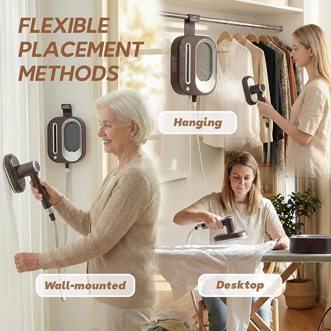 2 In 1 Steamer for Clothes: 1550W Powerful Steamer with 1100ml Detachable Tank, 30s Fast Heat-Up, Horizontal & Vertical Use, Portable Wrinkle Remover for Clothes Drapes Bedding (Brown)
