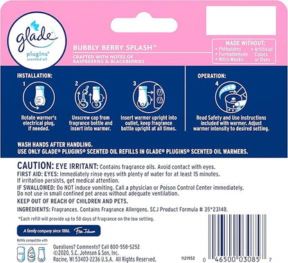 Glade PlugIns Refills Air Freshener, Scented and Essential Oils for Home and Bathroom, Bubbly Berry Splash, 3.35 Fl Oz, 5 Count