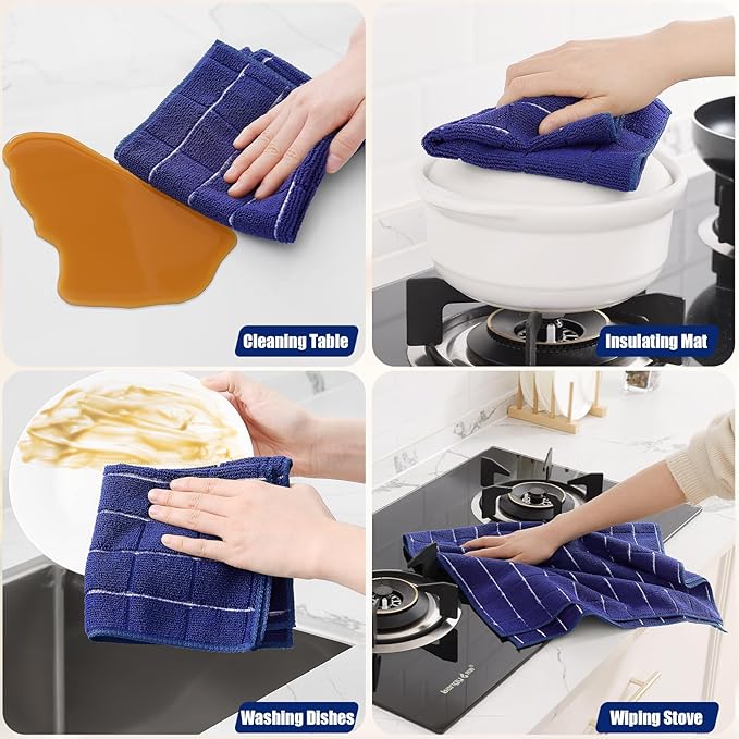 Homaxy Microfiber Kitchen Towels and Dishcloths Set, 20 Pack Soft and Absorbent Dish Hand Towels Bulk, 28 x 16 Inch & 12 x 12 Inch Quick Drying Rags for Washing Dishes, Navy Blue