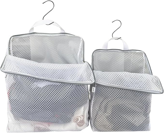 2-Pack Hanging Laundry Bag for Washing Machine, Large & XL Mesh Laundry Bags for Delicates with S Hooks, Durable Zippered Wash Bags for Clothes, Socks, Lingerie