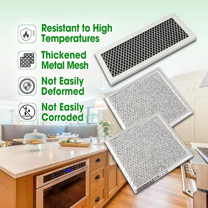 Microwave Oven Grease & Charcoal Filter Compatible with Samsung ME19R7041FS ME19R7041FS/AA ME19R7041FT ME19R7041FT/AA ME19R7041FB ME19R7041FB/AA, 1 Pc Grease Trapping & 2 Pcs Activated Carbon Filter
