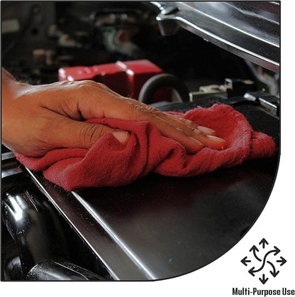 Cotton Shop Towel – Multipurpose Cleaning Cloths (14" x 12" - Pack of 100 - Red) Reusable Shop Rags for Automobiles, Industrial, Restaurants, Garage, and Homes