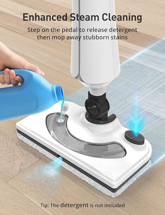 Steam Mops for Floor Cleaning, 1300W Floor Steamer with Detergent Chamber, 25S Heat Up, Lightweight Steamer for Cleaning with 2 Washable Pads, Safe for Tiles, Upholstery, Carpet, Hardwood