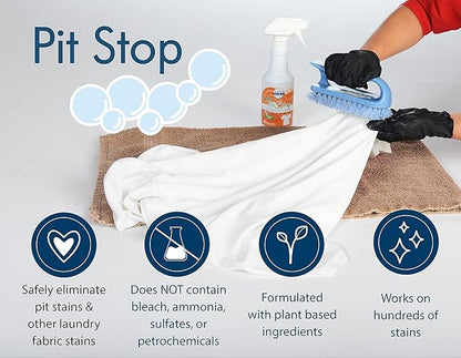 Sanco Industries Pit Stop - Sweat Stain & Deodorant Stain Remover, Multi-Stain & Multi-Purpose Formulated Spray, Safe for All Fabrics - 32 Ounces (Quart)