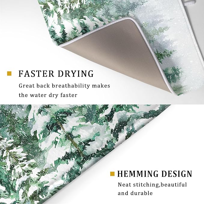 Christmas Tree Dish Drying Mat 18 x 24 Inch With Absorbent Reversible Microfiber Green Pine Tree Drying Mats Winter Holiday Dish Drainer Mat Fast Dry For Kitchen Dining Room Decoration