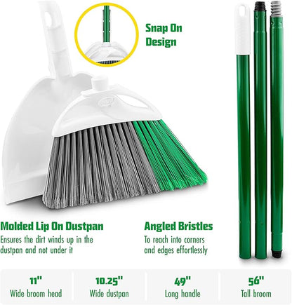 Libman FlexTech Broom with Dustpan Combo Set for Sweeping Indoor and Outdoor Floors, Pet, Dog Hair Broom, 55” Precision Angle Broom, 3 Piece Handle, 11" Wide, 10.25" Wide Dust Pan
