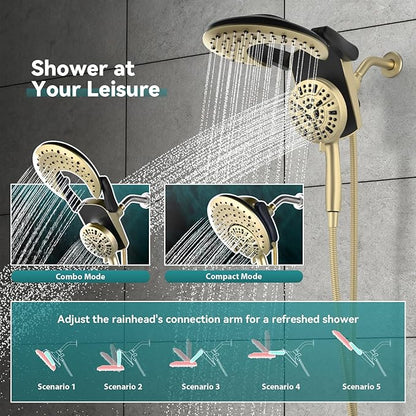 Rain Shower Head with Handheld: Foldable High Pressure Shower Heads with Handheld Spray Combo, 9 Spray Settings/Modes Hand Held Showerhead Dual Rainfall Shower Head Built-in Magnetic Docking and Jets