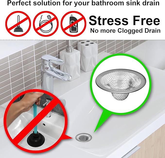 12 Pack - 2.125" Top / 1" Basket- Mesh Sink Drain Strainer Hair Catcher for Bathroom Sink, Utility, Slop, Laundry, RV and Lavatory