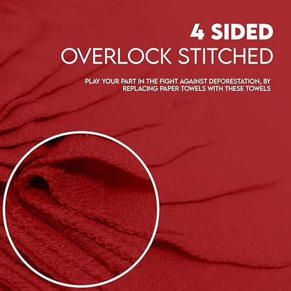 Cotton Shop Towel – Multipurpose Cleaning Cloths (14" x 12" - Pack of 100 - Red) Reusable Shop Rags for Automobiles, Industrial, Restaurants, Garage, and Homes