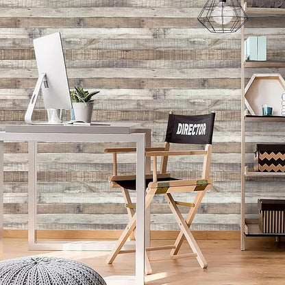 Yun-aeon Natural Wood-Grey Wood Contact Paper Peel and Stick Wallpaper 34.6"x 480"Self Adhesive Removable Vintage Faux Wood Wall Paper Plank Shelf Home Decoration Kitchen Counter Cover Use