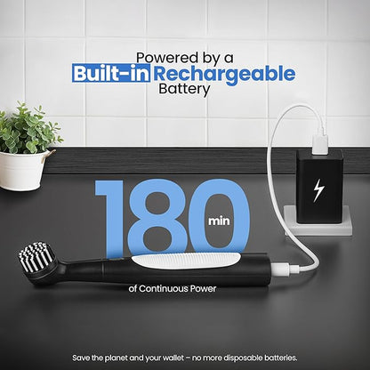 BEEST GroutCare 14000 Rechargeable Electric Spin Scrubber - Bathroom Cleaning Brush w/ 4 Replaceable Heads, Dual Speed, IPX6 Waterproof - Cordless Shower Scrubber for Bathtub, Grout, Tile, Kitchen