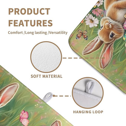 Easter Bunny Eggs Dish Drying Mat for Kitchen Counter 18x24 Inch Spring Easter Rabbit Flowers Large Drying Mat Microfiber Dish Drainer Rack Mats Absorbent Reversible Dishes Pad Dish Dryer Mat