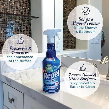 Clean-X REPEL Glass & Surface Cleaner 32 fl. oz. - Cleans & Repels water spots and dirt on glass, mirror, tile and multi surface by UNELKO (3)