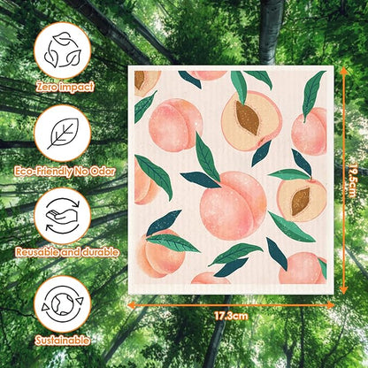 Morigins Mixed Fruit Swedish Kitchen Dishcloths Reusable Dish Towels Absorbent and Fast Dry Cleaning Cloths for Kitchen Cleaning Wipes 6 Pieces