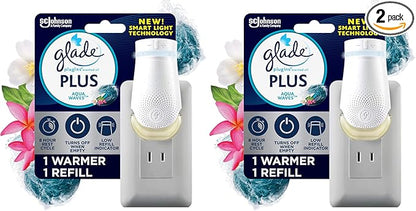 Glade PlugIn Plus Air Freshener Starter Kit, Scented Oil for Home and Bathroom, Aqua Waves, 0.67 Fl Oz, 1 Warmer + 1 Refill (Pack of 2)