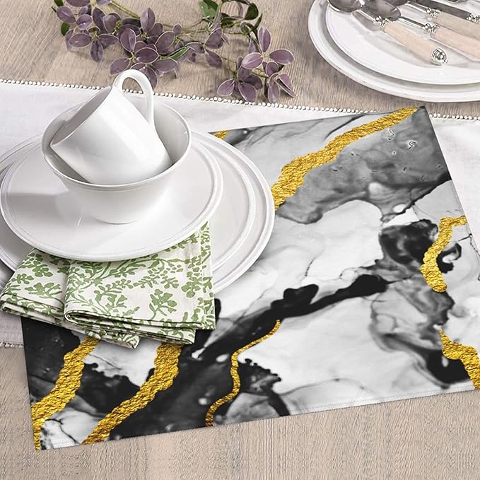 Black White Gold Marble Dish Drying Mat for Kitchen Counter, Absorbent Microfiber Drying Pad for Countertop & Sink, Foldable Modern Kitchen Dish Draining Mat for Dining Area, Home Decor, 16" x 18"