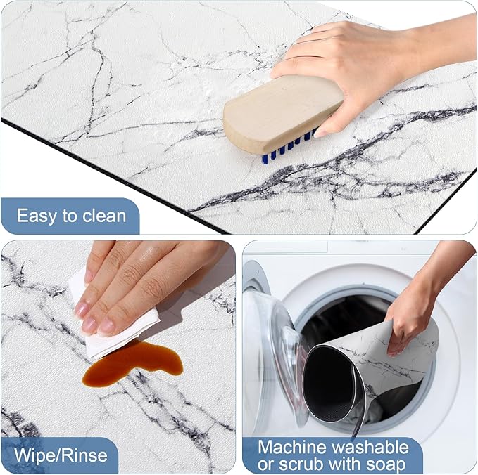 CooRug Marble Pattern Dish Drying Mat, Absorbent Coffee Bar Mat for Kitchen Counter, Non-slip Pad with Rubber Backed, Washable and Easy to Clean 12" x 20" Dark Marble
