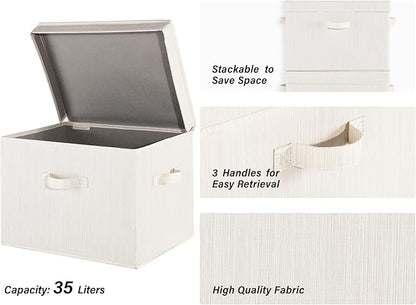 StorageWorks Closet Storage Bin with Lids, Decorative Storage Boxes with Handles, Fabric Storage Bins for Clothes, Jumbo, Mixing of Beige, White & Ivory, 2-Pack