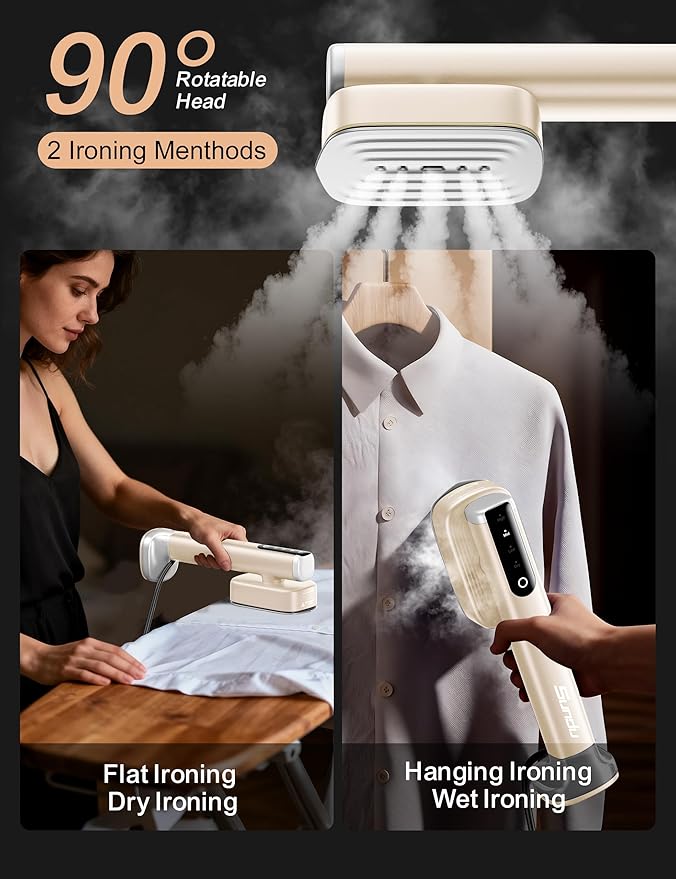 Travel Steamer for Clothes,Sundu Portable Handheld Garment Steamer,15s Fast Heat-up,2 Water Tanks (180 ml and 100 ml),Steamer Ironing Gloves,45 Minutes of Continuous Ironing for Travel,Home(Pale Gold)
