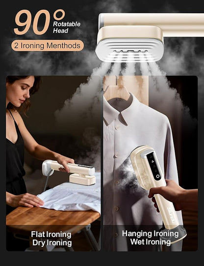 Travel Steamer for Clothes,Sundu Portable Handheld Garment Steamer,15s Fast Heat-up,2 Water Tanks (180 ml and 100 ml),Steamer Ironing Gloves,45 Minutes of Continuous Ironing for Travel,Home(Pale Gold)