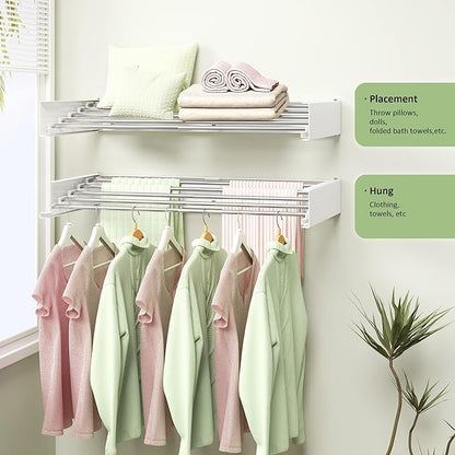 Clothes Drying Rack Wall Mounted 32“,Drying Rack Clothing Wall Mount,Laundry Drying Rack,Wall Mounted Clothes Hanging Rack (White)