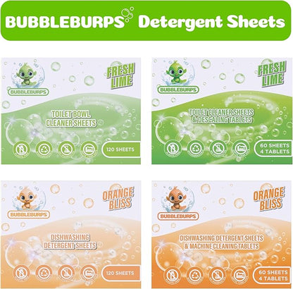 Toilet Cleaning Sheets & Descaler Tablets COMBO, 60 Toilet Bowl Cleaner Strips & 4 Toilet Stain & Ring Remover Tablets, Plastic Free, No Harsh Chemicals, Septic & Gray Water Safe, No Mess