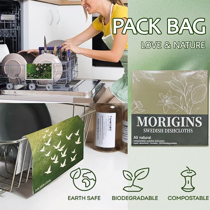 Morigins Swedish Kitchen Towel Set Absorbent Cellulose Sponge Cloth Biodegradable Ideal for Household Kitchen Cleaning Reusable Kitchen Towel Set 8-Piece Set